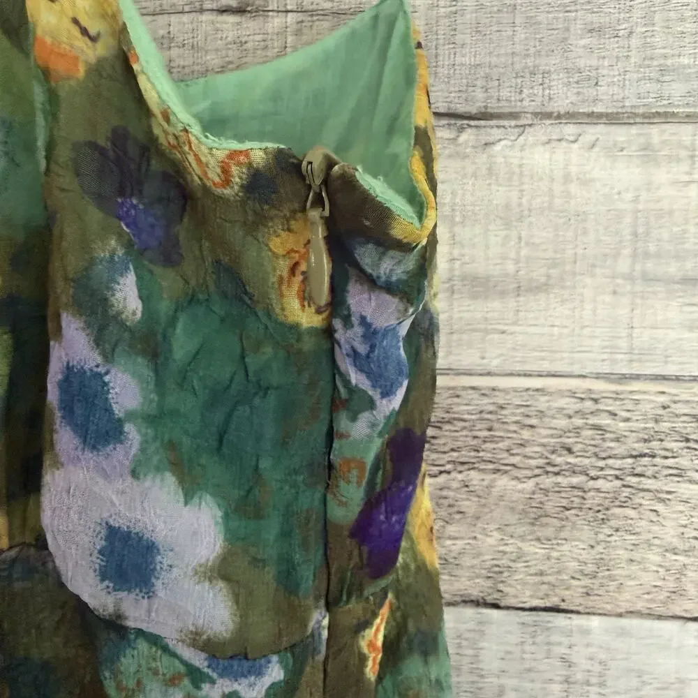 Free People Vintage Green Yellow Floral Empire Waist Slip Dress M (7-8) NWT